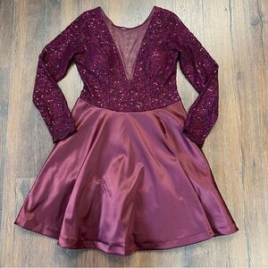 My Michelle satin/sequin long sleeve mini dress SZ XL